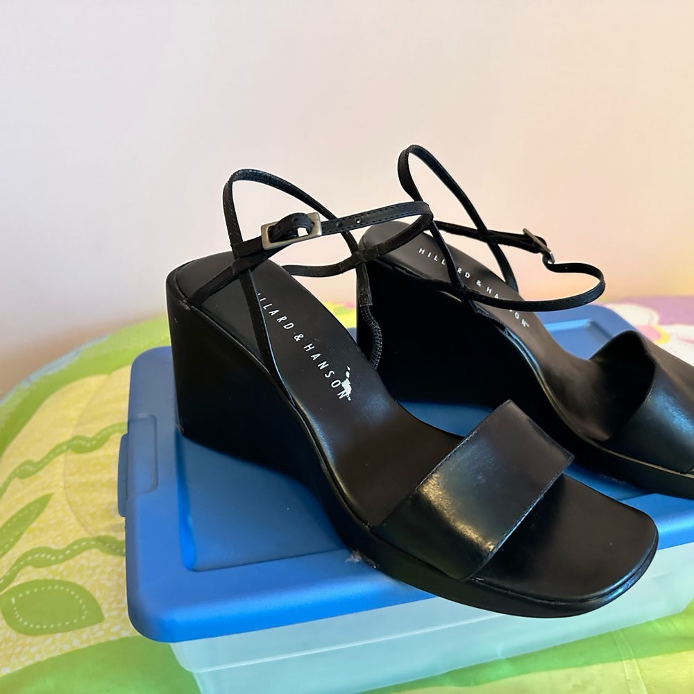 Black wedge sandals